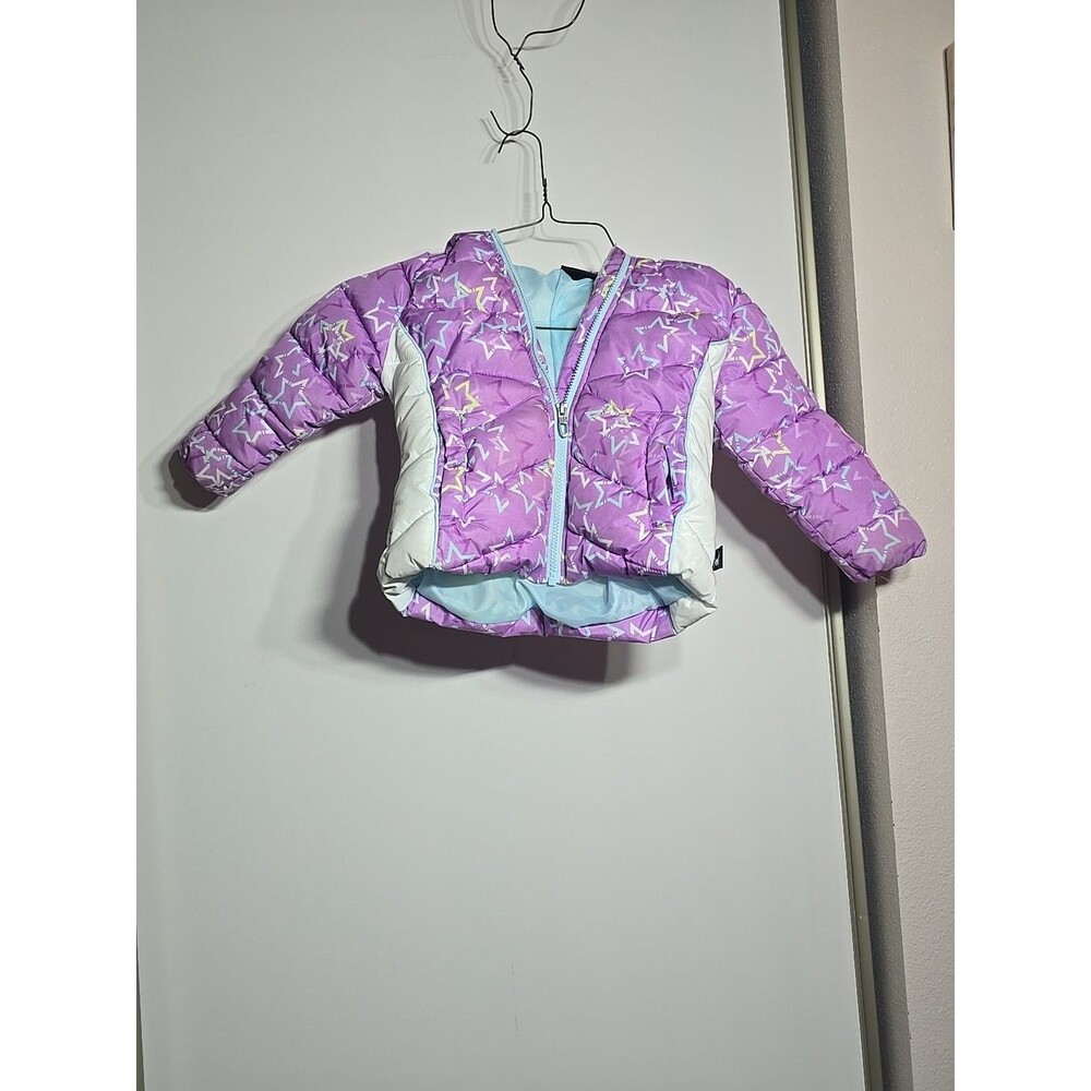 Girls Spyder Winter Coat Size 3t Purple White With Multicolor Stars Faux Fur
